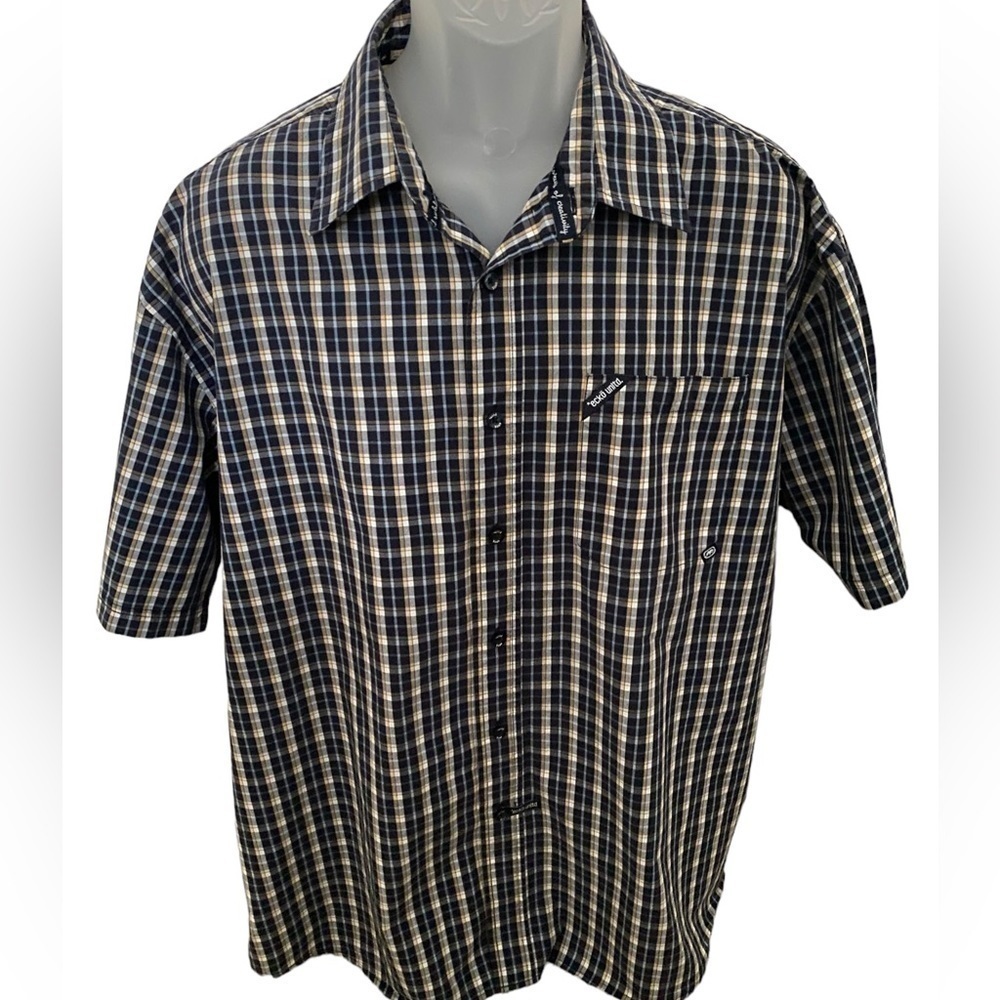 ECKO Unltd Blue & Yellow Plaid Short Sleeve Collared Shirt Men 2XL